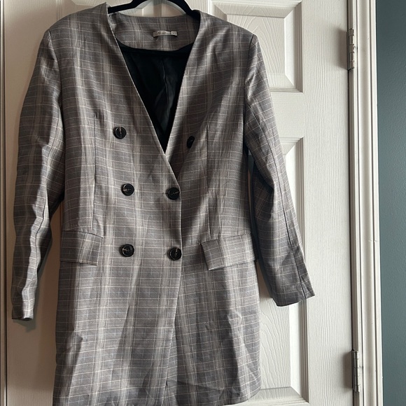 Gray Plaid Double-Breasted Blazer Dress - Picture 2 of 11